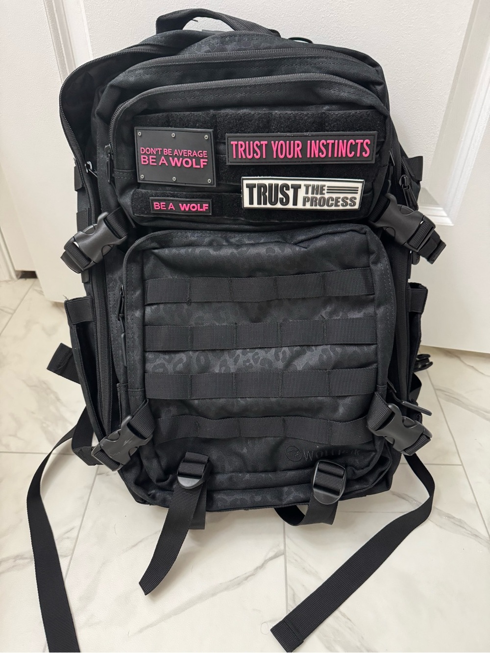 WOLF Black Tactical Backpack with Subtle Leopard Pattern - Picture 6 of 7
